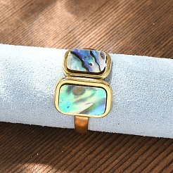 Прямоугольные манжеты из ракушки пауа из нержавеющей стали 304 для женщин RJEW-G346-04G-01