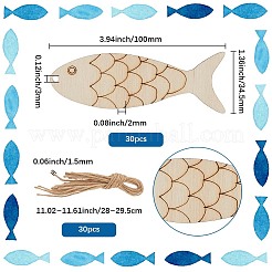 30 шт. рыбка незаконченные вырезанные из дерева подвесные украшения DIY-SP0004-52