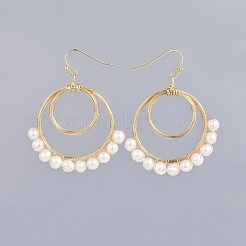 天然淡水パールダングルピアス  真鍮のピアスフックと銅線  18KGP本金メッキ  51~52mm  ピン：0.6mm&nbsp;EJEW-JE03410