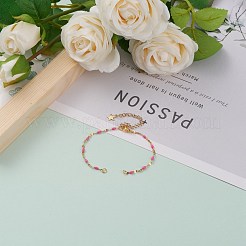 PVD真空メッキ304ステンレススチールリンクチェーンブレスレット製造  エナメル  カニカン＆チェーンエクステンダー＆丸カン  ショッキングピンク  6-3/8インチ（16.2cm）&nbsp;AJEW-JB00870-04