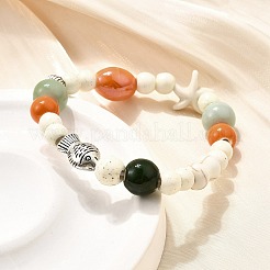 Фарфоровые бусины и синтетические бусины говлита эластичные браслеты для женщин&nbsp;BJEW-D307-02B