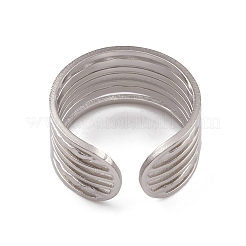 変色しない304ステンレススチール製マルチラインオープンカフリング（女性用）  ステンレス鋼色  内径：15.8mm&nbsp;RJEW-G285-10P