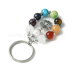Llavero con colgante de cuentas de piedras preciosas de 7 chakra con dije de aleación de estilo tibetano&nbsp;KEYC-JKC00539-01