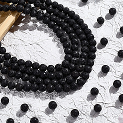 5 нити натуральных круглых бусин из лавового камня&nbsp;G-LT0001-02B-02