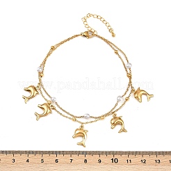 Браслеты на ногу из нержавеющей стали 304 с акриловыми бусинами в виде дельфинов для женщин AJEW-G069-01G