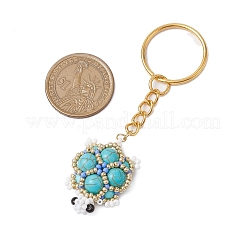 Porte-clés pendentif tortue en perles de verre faites à la main et turquoise synthétique&nbsp;KEYC-MZ00024-02