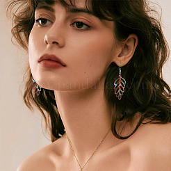 4 пара 4-х стилевых деревянных сережек-подвесок в форме полых листьев&nbsp;EJEW-FI0001-95