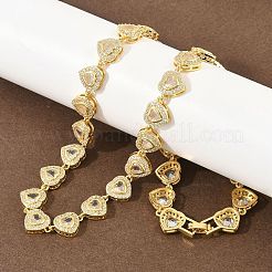 Collane tennis a forma di cuore con pavé di zirconi cubici trasparenti in ottone&nbsp;KK-CBA4547-17A-G