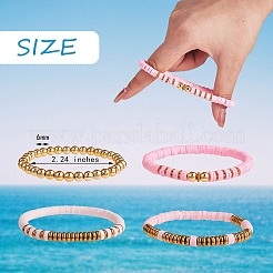 Набор эластичных браслетов из синтетического гематита и полимерной глины бусины хейши BJEW-PH01487-01