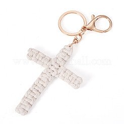 Schlüsselanhänger mit Kreuz aus Baumwollkordel&nbsp;AJEW-TAC0031-03C