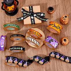 ハロウィーンプリントポリエステルグログランリボン9個9スタイル  パーティーギフトラッピング  ミックスカラー  1インチ（25mm）  約5ヤード/スタイル  1個/スタイル&nbsp;OCOR-WH0085-74