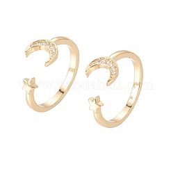 Латунные кольца из манжеты с прозрачным цирконием RJEW-F101-02G