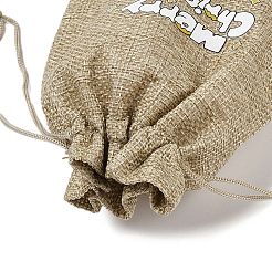 Bolsas de embalaje de arpillera impresas navideñas bolsas con cordón&nbsp;ABAG-Q053-02B-01