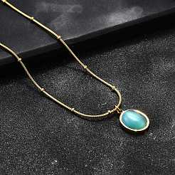 Овальное колье с имитацией кошачьего глаза и круглыми змеиными цепочками&nbsp;X-NJEW-G085-06G