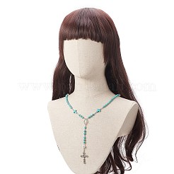 Collana rosario in pietra lavica naturale e turchese sintetico&nbsp;NJEW-JN04237-01