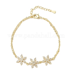 Bracciale a un filo in ottone con tripla maglia a fiore e pavé di zirconi cubici trasparenti.&nbsp;KK-CBA6980-16G