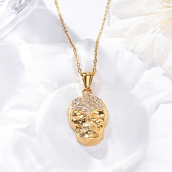 Ожерелья с подвеской в виде черепа из нержавеющей стали 304 с кристаллами и стразами NJEW-Z057-03A-G