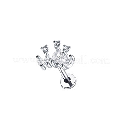 304ステンレススチールキュービックジルコニア軟骨イヤリング  ステンレス鋼色  花  12x6mm&nbsp;WGBE79F-01