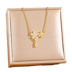 Collier pendentif fleur en laiton pavé de zirconiums cubiques transparents&nbsp;WGA111B-02