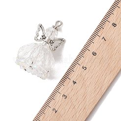 ガラスチャーム  天使のチャーム  チベット風の合金製ウィングと真鍮製のピンとシードビーズ付き  多面カット  透明  35x22mm  穴：2.5x4mm&nbsp;PALLOY-MZ01272-01