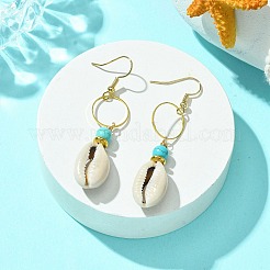Серьги с подвесками из натуральных ракушек и синтетической бирюзы EJEW-TA00324