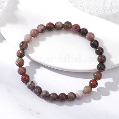 Эластичные браслеты из натуральных окаменелых бусин для женщин&nbsp;BJEW-JB12604