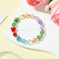 Женские эластичные браслеты из стекла и латуни с бабочками и гранеными круглыми бусинами BJEW-FS00005