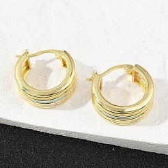 Полосатые латунные эмалевые серьги-кольца EJEW-M082-02PG