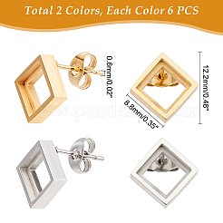6 пара сережек-гвоздиков из нержавеющей стали 304 двух цветов&nbsp;STAS-UN0031-70