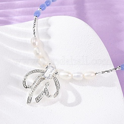 Ожерелья из натурального жемчуга и бусин кошачий глаз NJEW-Q023-01S