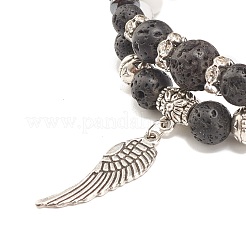 2 pièces 2 bracelets extensibles en perles de pierres précieuses mélangées avec aile en alliage&nbsp;BJEW-JB07882