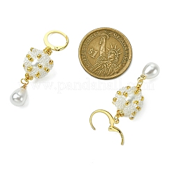 Серьги с застежкой-молнией ручной работы из стеклянных бусин и искусственного жемчуга из АБС-пластика EJEW-MZ00364