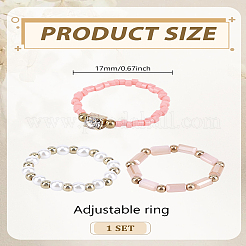 Комплект из 3 перстня из акрила и пластика с жемчугом&nbsp;RJEW-LP0003-59D