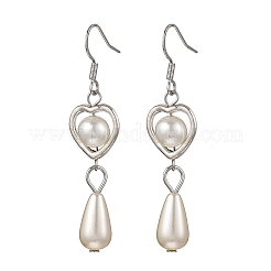 Серьги-подвески из акрилового сплава с имитацией жемчуга в форме сердца и капли EJEW-JE06770