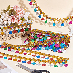 Отделка из полиэстерового цветного кружева с кисточками&nbsp;SRIB-WH0011-308B