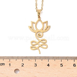 Ожерелья из полой нержавеющей стали 304 с подвеской в виде цветка лотоса в форме ом для йоги&nbsp;NJEW-Z073-02G-02