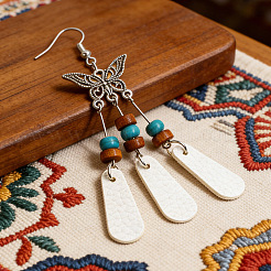Boucles d'oreilles pendantes en fer et similicuir PU en forme de larme avec papillon&nbsp;WG3DA57-01