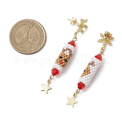 Серьги-гвоздики с подвесками из латуни с прозрачным кубическим цирконием на рождественскую тематику&nbsp;EJEW-MZ00552-02