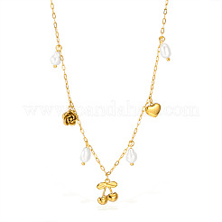 Женские ожерелья-нагрудники с подвеской в виде цветка вишни из нержавеющей стали 304 и искусственного жемчуга&nbsp;FS-WG0B26B-01