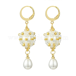 Серьги с застежкой-молнией ручной работы из стеклянных бусин и искусственного жемчуга из АБС-пластика EJEW-MZ00364