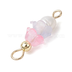 Gefrostete Blume natürliche Süßwasserzuchtperle & Acryl-Anschluss-Charms&nbsp;PALLOY-JF03590-03