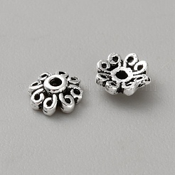 レトロな925スターリングシルバービーズキャップ  花  アンティークシルバー  5x2mm  穴：0.8mm&nbsp;STER-WH0007-17A-AS