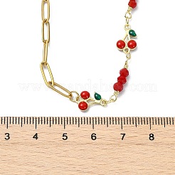 Collane da donna con maglie a ciliegia rosse in ottone smaltato e catena a graffetta in acciaio inossidabile 304&nbsp;NJEW-JN06162