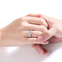 Кольца для женщин из стерлингового серебра 925 пробы с микропаве из кубических цирконий с родиевым покрытием&nbsp;WGDE2BC-12