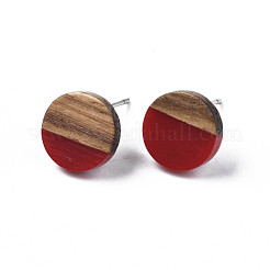Ohrstecker aus undurchsichtigem Harz und Walnussholz&nbsp;EJEW-N017-008-B02