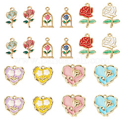 20 個 5 スタイル ラック メッキ合金エナメル ペンダント  カドミウムフリー＆鉛フリー  花との混合形状  ミックスカラー  18~22x9.5~21x2.5~5mm  穴：1.5~1.8mm  4個/スタイル&nbsp;ENAM-TA0003-32