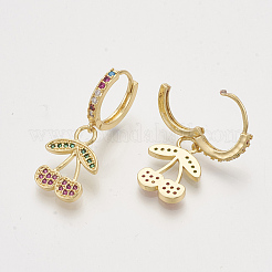 真鍮キュービックジルコニアダングルフープピアス  チェリー  カラフル  ゴールドカラー  33.5mm  ピン：1mm&nbsp;EJEW-S201-142
