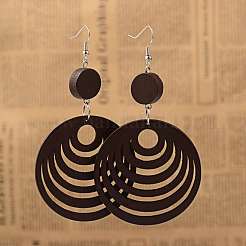 Elegante Art und Weise flache runde Holz Ohrringe&nbsp;EJEW-I183