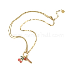 Двухслойное ожерелье с подвеской из нержавеющей стали 304 с красной эмалью и вишней NJEW-B132-02G