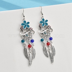 Серьги-люстры из сплава цветов и перьев EJEW-G426-05AS